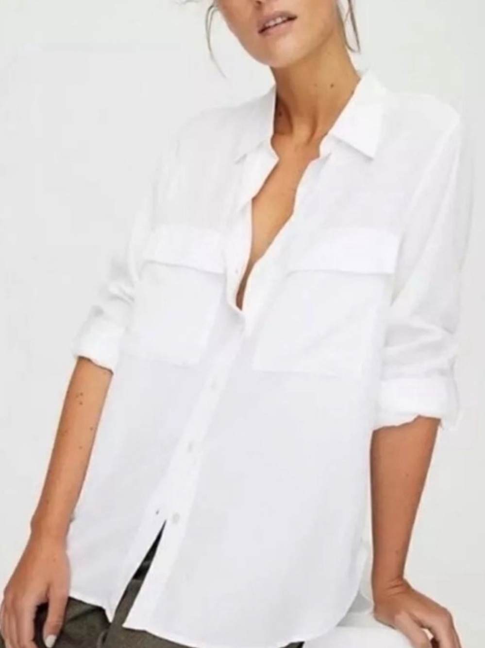 Babaton White Button-Up Utility Shirt